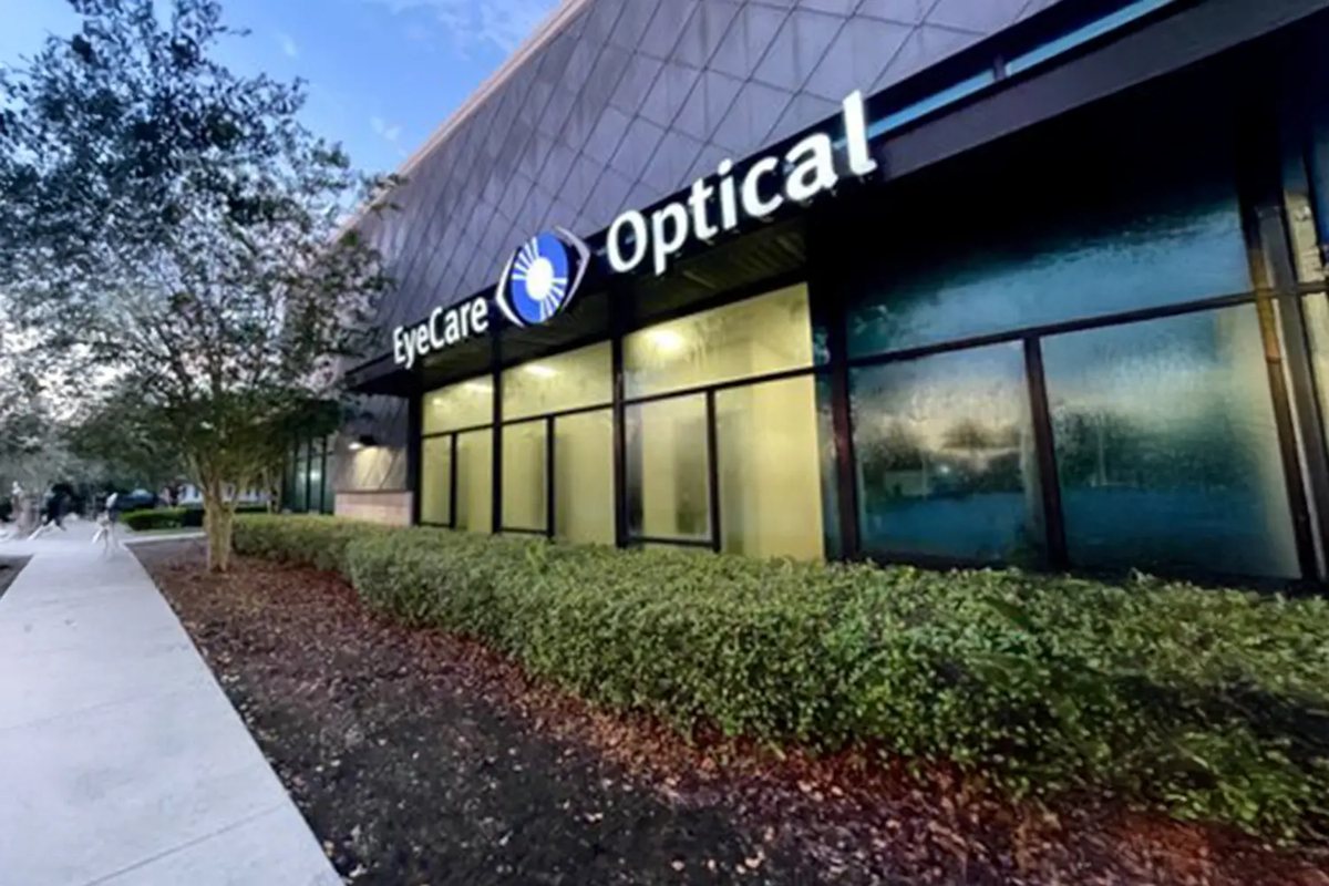 The Magruder Eye Institute office at Lake Nona in Orlando, with EyeCare Optical signage